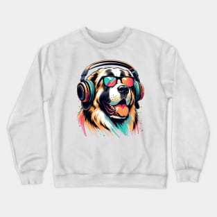 Smiling Pyrenean Mastiff DJ in Vivid Japanese Art Crewneck Sweatshirt